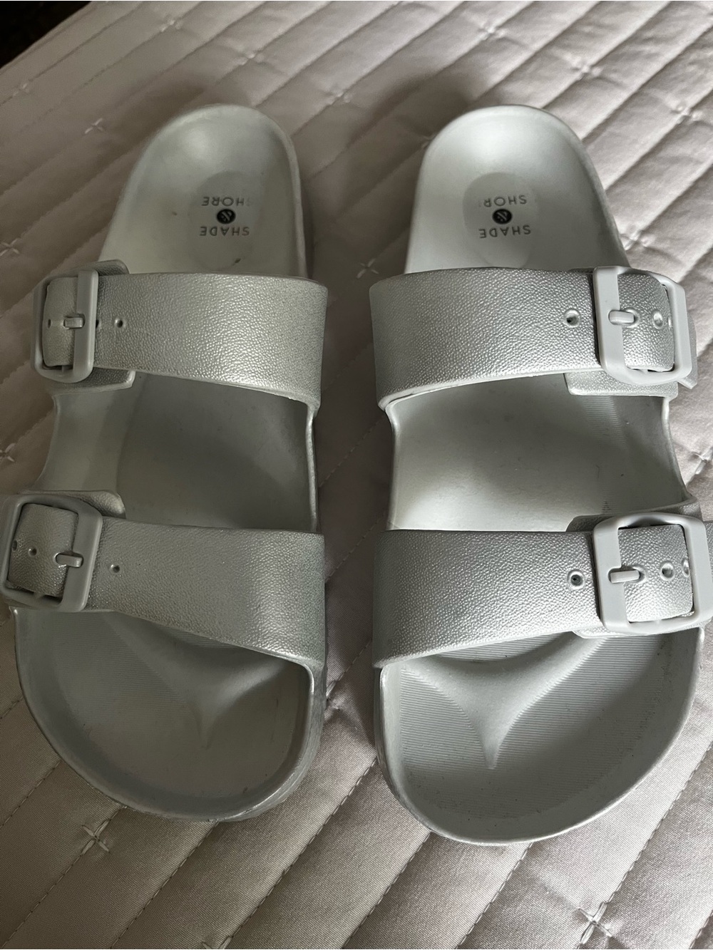 Shade & Shore Silver Double Strap Slide Sandals